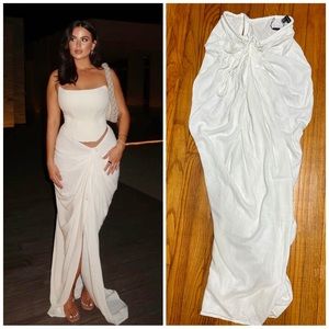 JLUXLABEL White Noelia Linen Slit Skirt